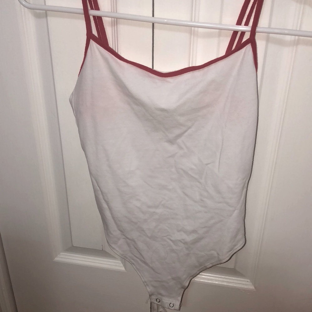 white garage bodysuit with red straps- XS